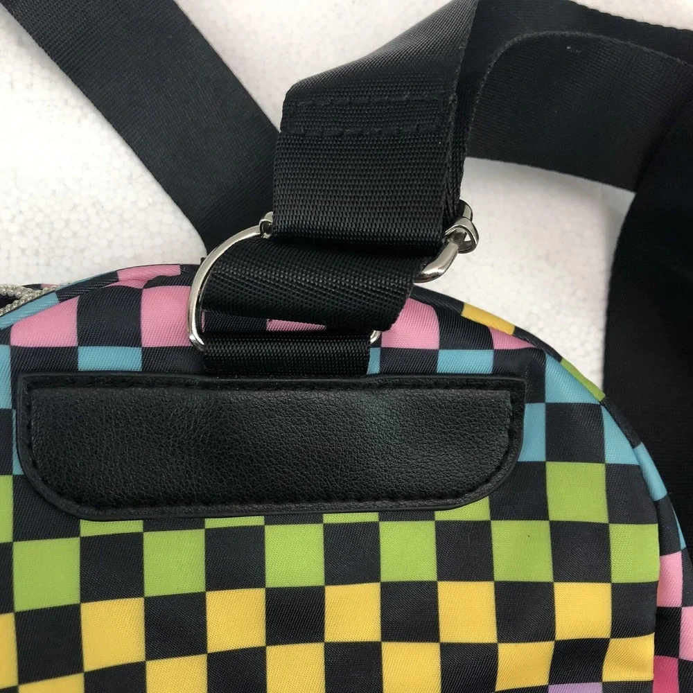 Mini Backpack Checkerboard Pattern Neon Multi‎ Color Nylon poly Blend
